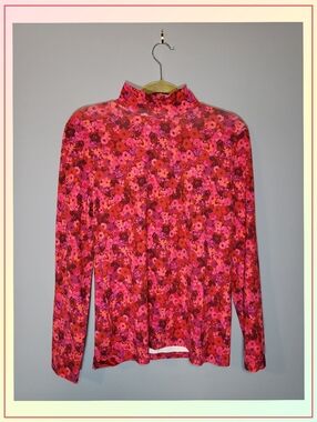 Floral Mock Neck Long Sleeve Top - Bold Pink Red Magenta